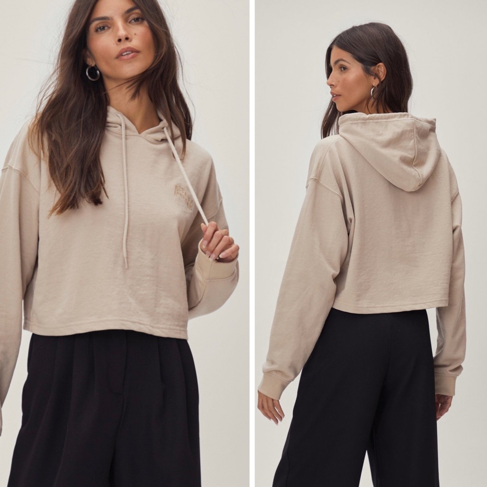 Nasty Gal Beige Cropped Hoodie